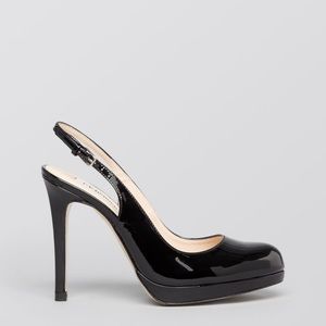 L K Bennett Black patent “Clemmie” stacked heels. Like new! Worn 2 times.